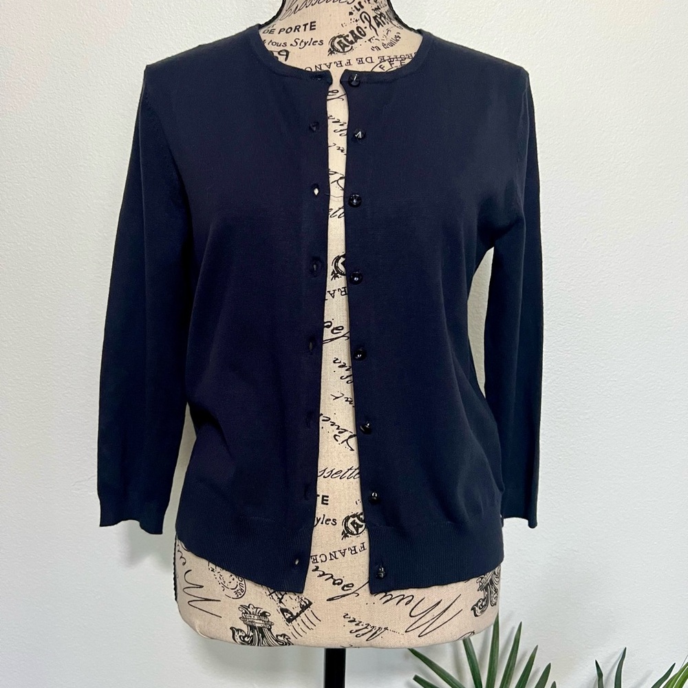 The Limited navy blue open front cardigan, with diamond like buttons. Size S